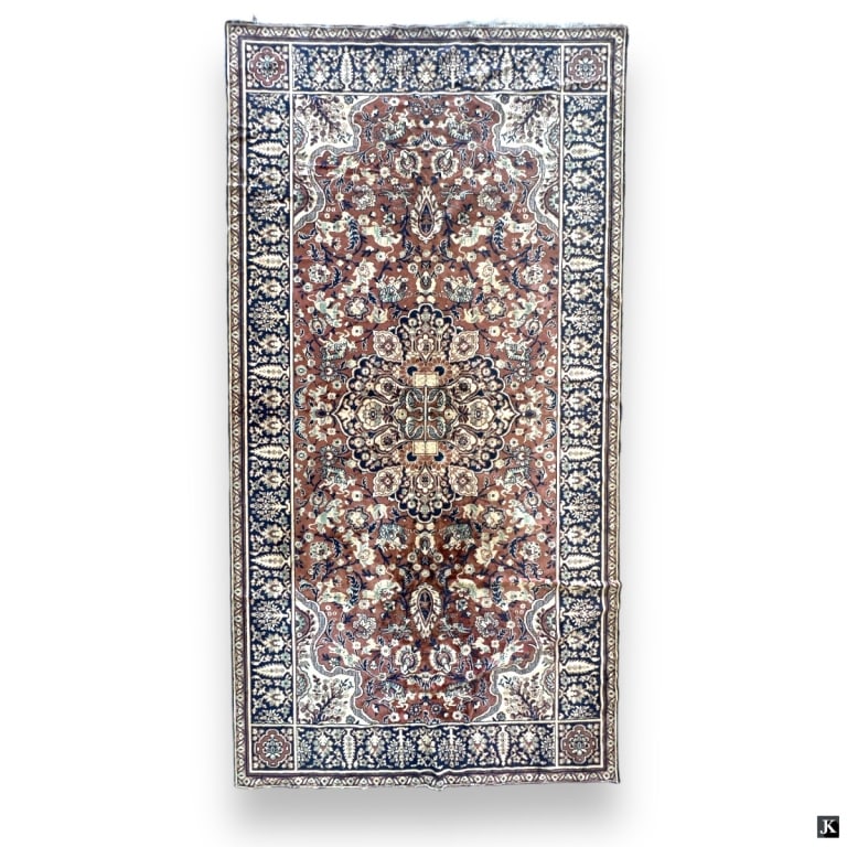 Antique Persian Hand Woven Silk Animals Rug (1 of 3)