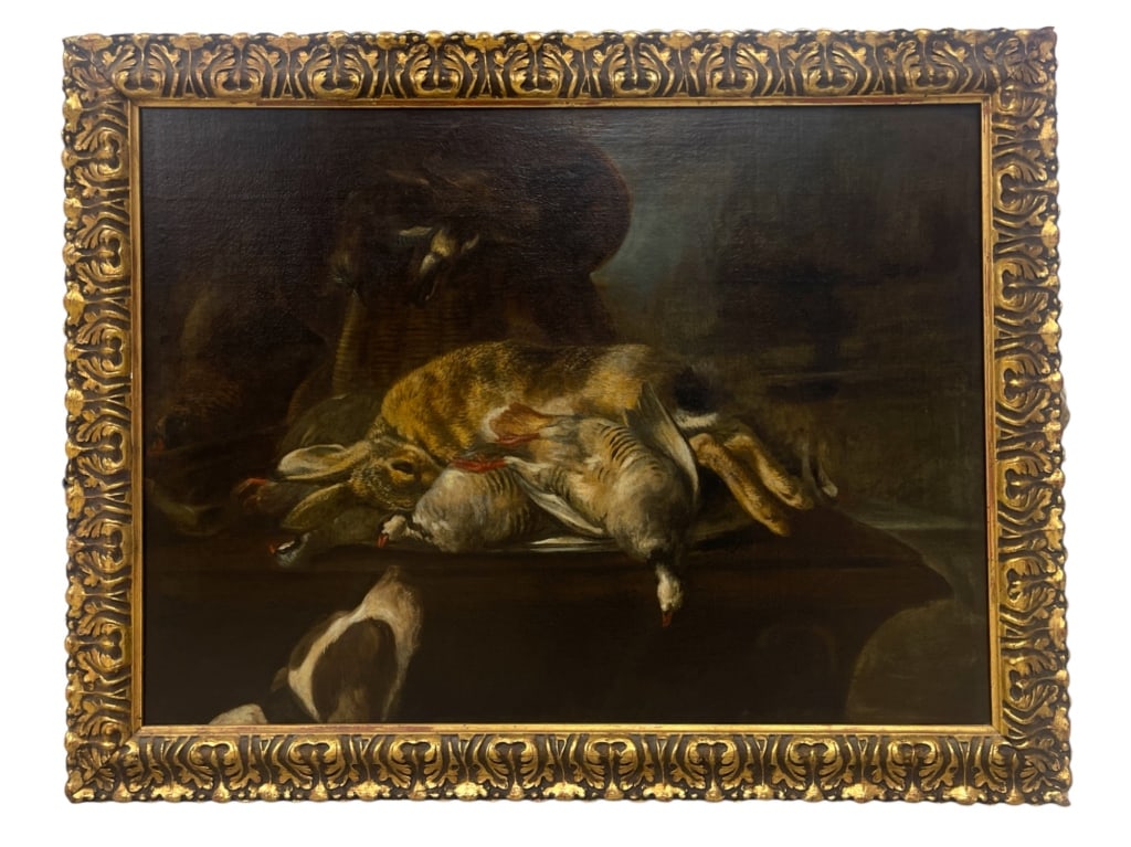 19th Century RABBIT HUNT STILL LIFE OIL ON CANVAS (1 of 5)