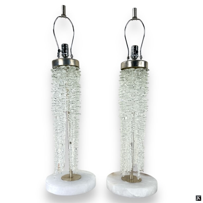 Pair Of Vintage Crystal Draped Onyx Base Lamps (1 of 5)