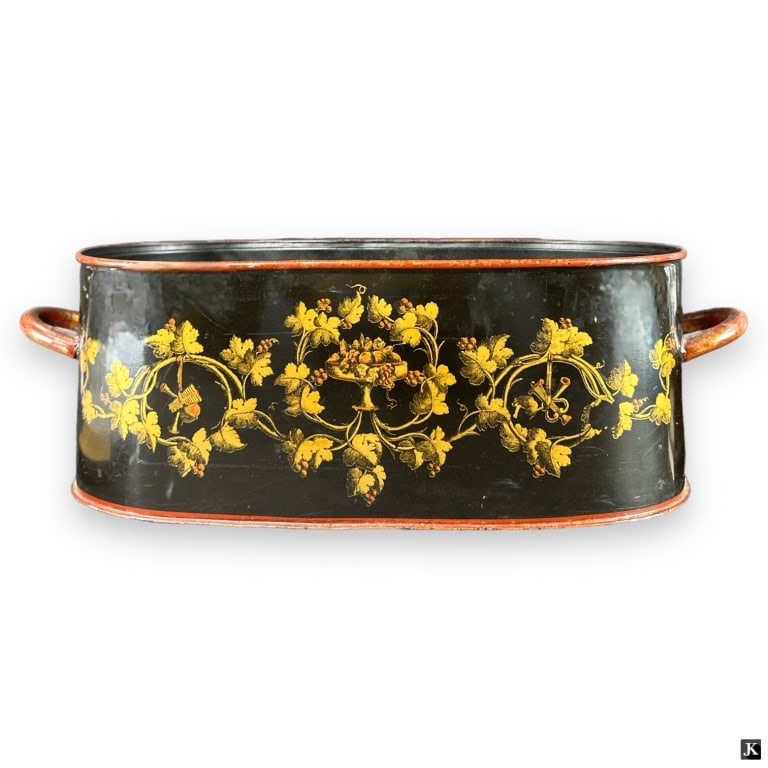 Vtg Italian Painted Iron Toleware Handled Planter (1 of 3)