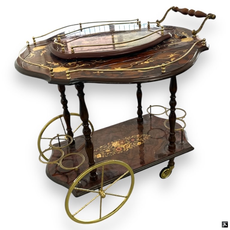 Mariorita Italy Wooden Marquetry Tea Cart & Tray (1 of 4)
