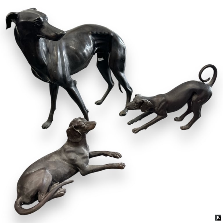 3pc Bronze Group Of Mother Greyhound & Puppies (1 of 3)