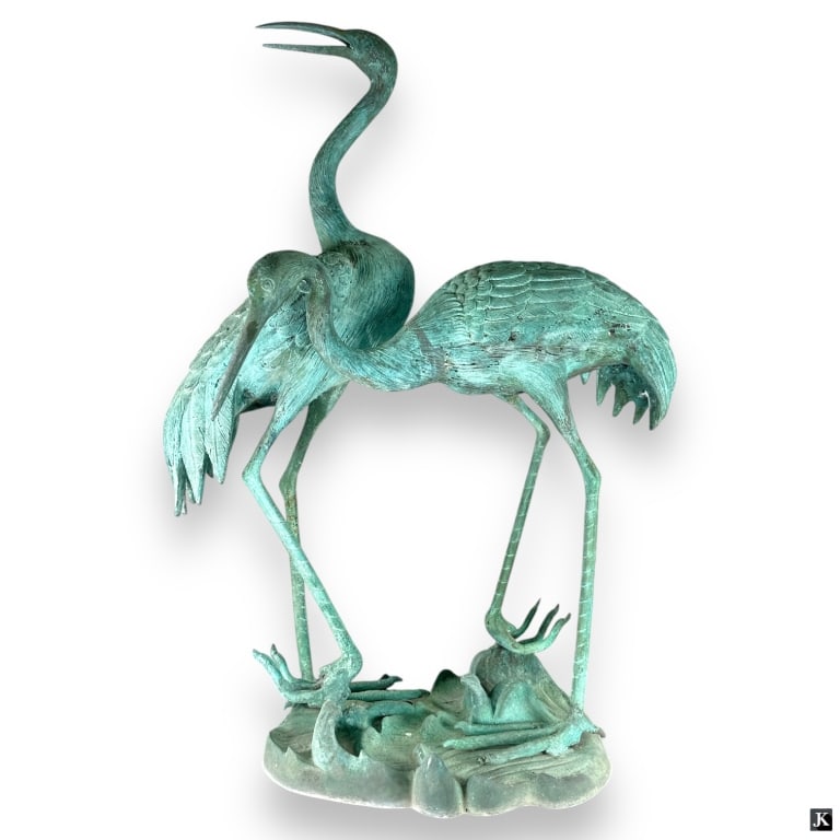 Large & Heavy Bronze Cranes Bird Group Sculpture (1 of 3)