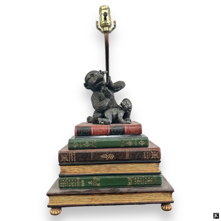 Vintage Resin Figural Monkeys On Books Lamp (1 of 3)