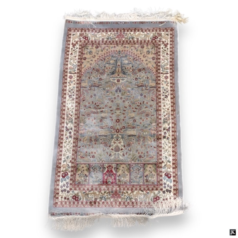 Vtg Signed Persian Fine Hand Woven Silk Floral Rug (1 of 4)