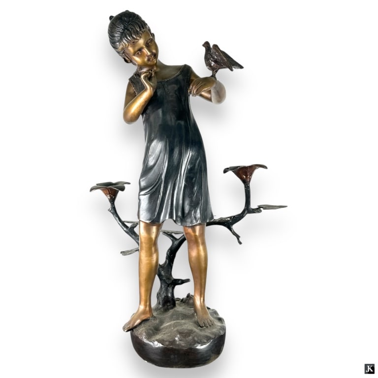 Contemporary Bronze Sculpture Of Gilr With Bird (1 of 4)