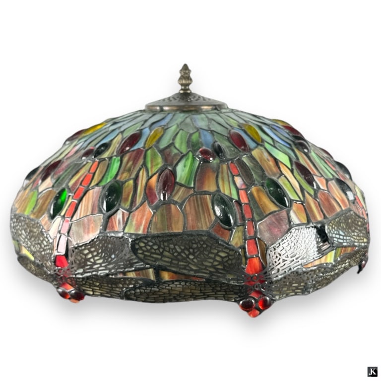 Vintage Tiffany Style Slag Glass Dragonflies Shade (1 of 4)