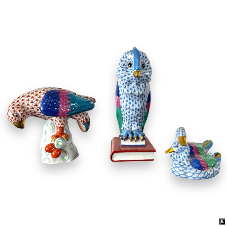 3 Herend Hungary Porcelain Bird Fishnet Figures (1 of 5)