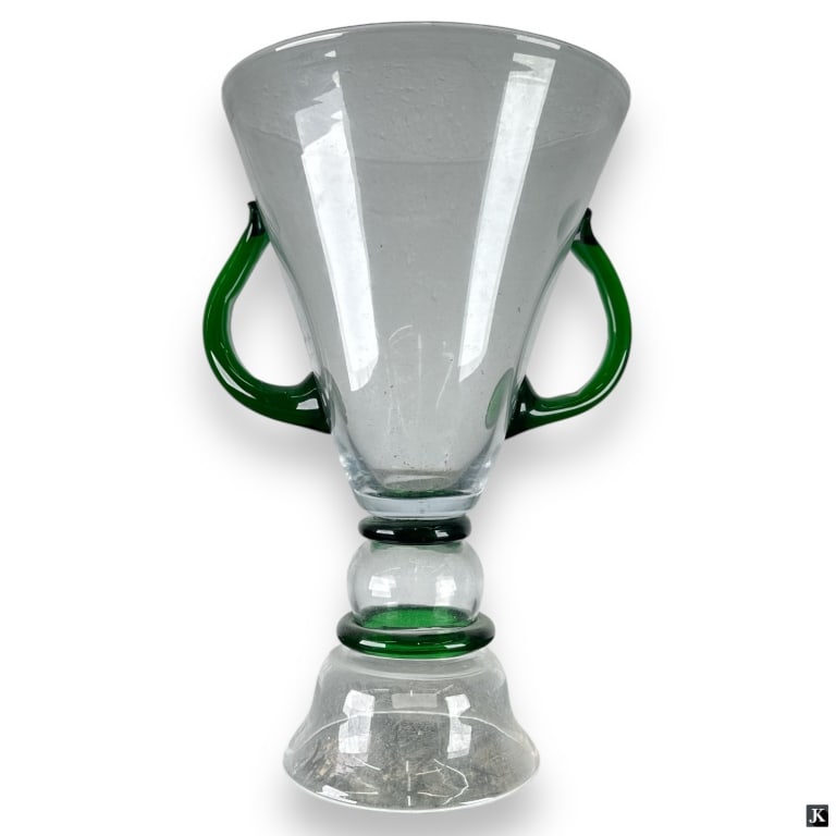 Large Vintage Handblown Clear & Green Glass Vase (1 of 3)