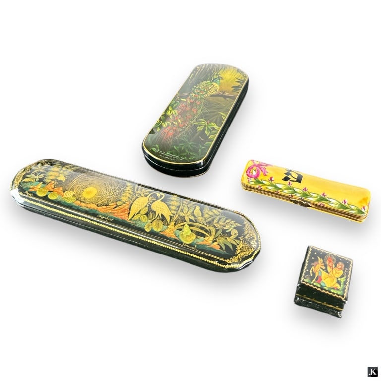 Lot Of 4 Hand Painted Trinket / Snuff / Pill Boxes (1 of 3)