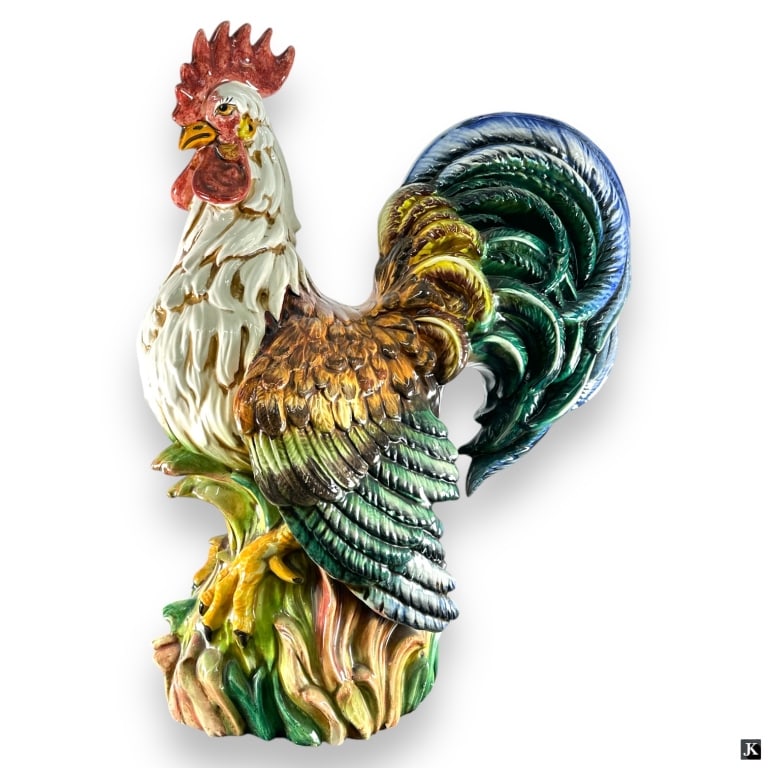 Large Italian Majolica Glazed Porcelain Rooster (1 of 3)