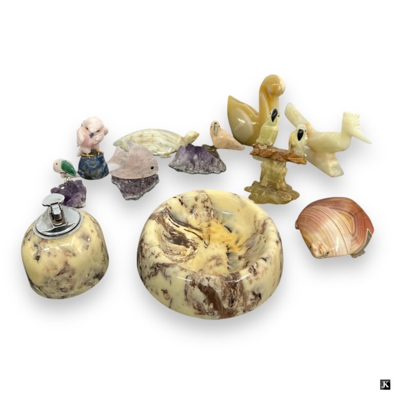 Lot Of 11 Stone Figural Birds, Animals & Tobaciana (1 of 4)