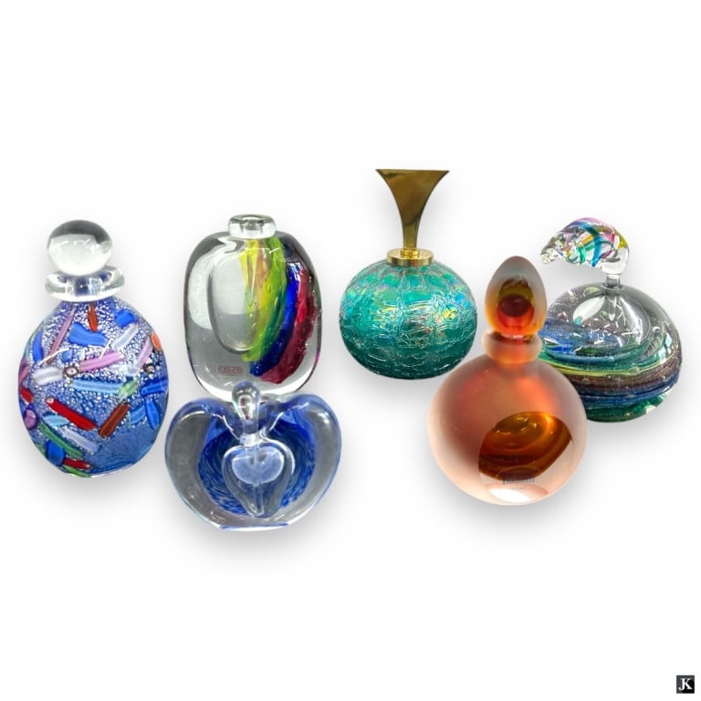 6 Art Glass Perfume / Scent Bottles With Stoppers (1 of 5)