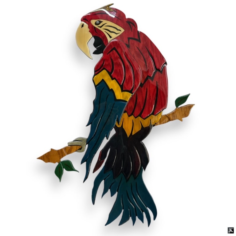 Large Lacquered Wood Parrot Wall Plaque (1 of 2)
