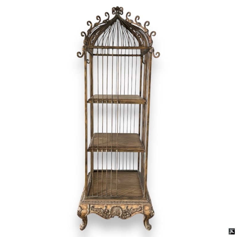 Bird Case Style Gold Tone Metal Bar Floor Shelf (1 of 2)