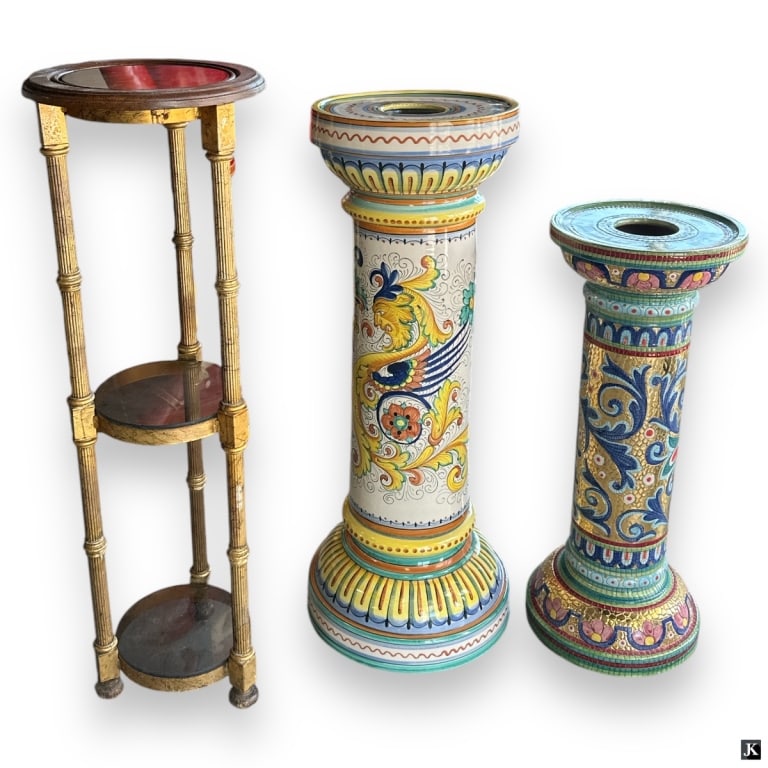 Collection Of Three Porcelain & Wooden Pedestals (1 of 2)