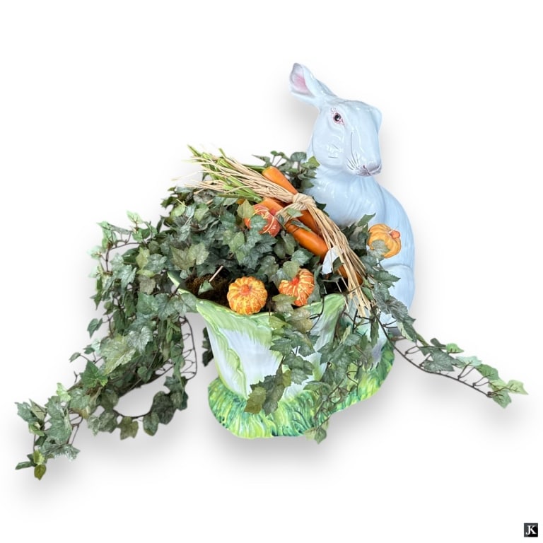 Italian Glazed Porcelain Large Rabbit Planter (1 of 2)