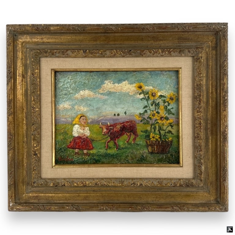 David Burliuk Oil/Canvas Board "Girl With Cow" (1 of 6)