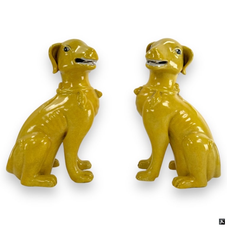 Chinese Republic Yellow Glazed Ceramic Dog Figures (1 of 3)
