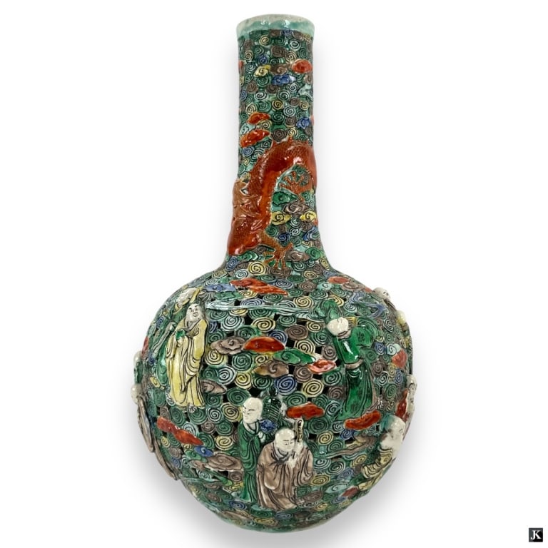 Chinese famille-verte Reticulated Immortals Vase (1 of 6)