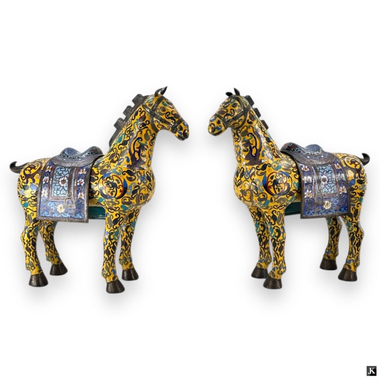 Pair Vintage Chinese Cloisonne Horse Figures (1 of 3)