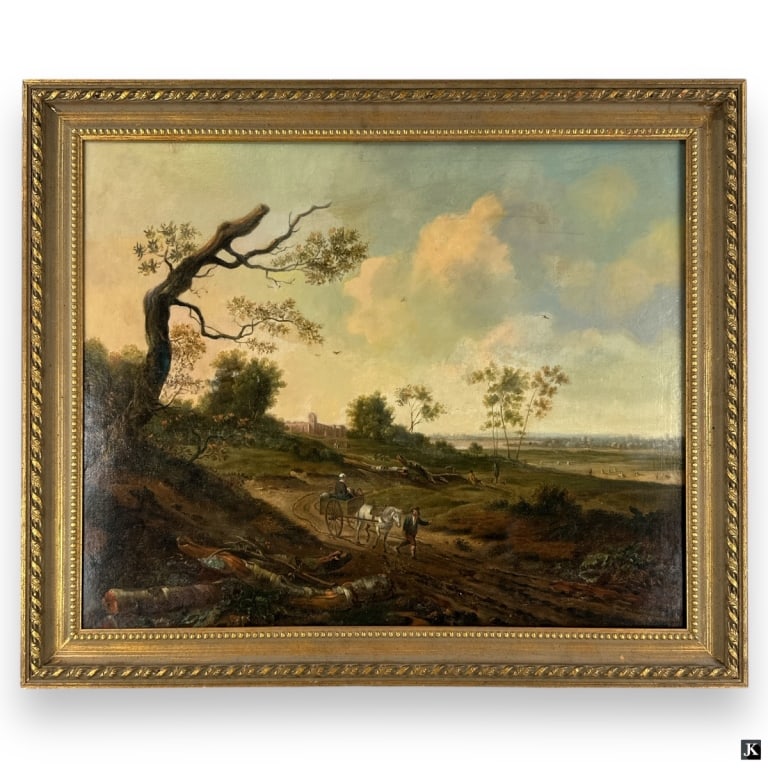 Circle of Jan Wijnants O/C Landscape With Figures: Circle of Jan Wijnants, Dutch (ca. 1625-1684) Oil on Canvas "Landscape With Figures" Unsigned. Framed. Craquelure consistent with age, good antique condition. Measures 25-1/4" x 31", frame measures 30
