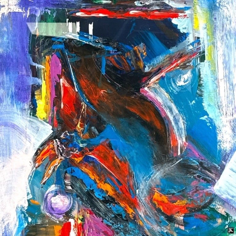 Unknown Artist Abstract Oil Painting On Paper (1 of 4)