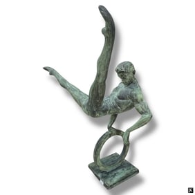 Vintage Patinated Bronze Sculpture "Male Gymnast"