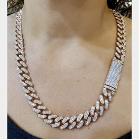 14K Rose Gold 26.40 Ct. Diamond Cuban Link Necklac