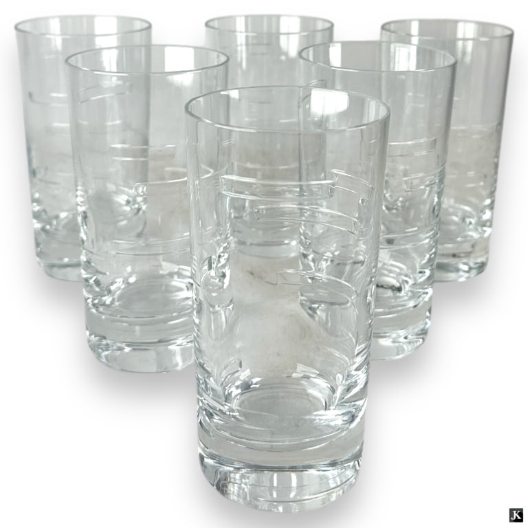 6 Arik Levy for Baccarat Horizon Highball Glasses: Set of 6 Arik Levy for Baccarat "Horizon" Highball Glasses. Each with etched marks. Measures 5-1/2" H. No chips or cracks. Sorry No Box. LA/B13/SH:8B
