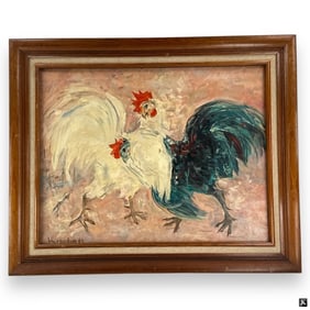 attrib: Vu Cao Dam Oil on Canvas "Coqs" 1964