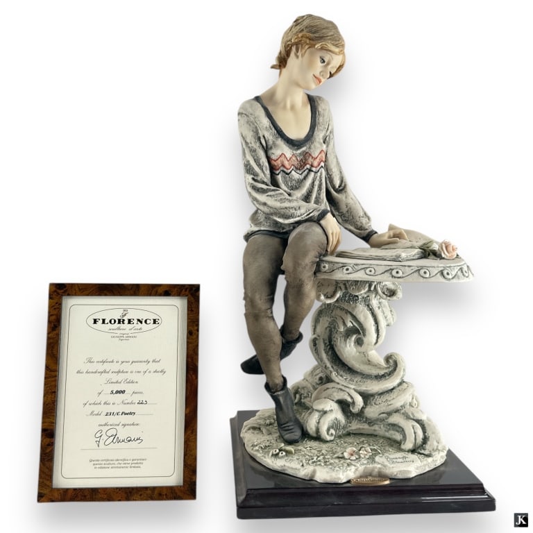 Giuseppe Armani – POETRY – 0231C. Certified Limite: Sculpture by Giuseppe Armani, titled “POETRY”, Reference # 023C. Certified Limited Edition 223/5000 Figurine is in perfect condition. "C" Finish, attached to wooden base. Impress artist si