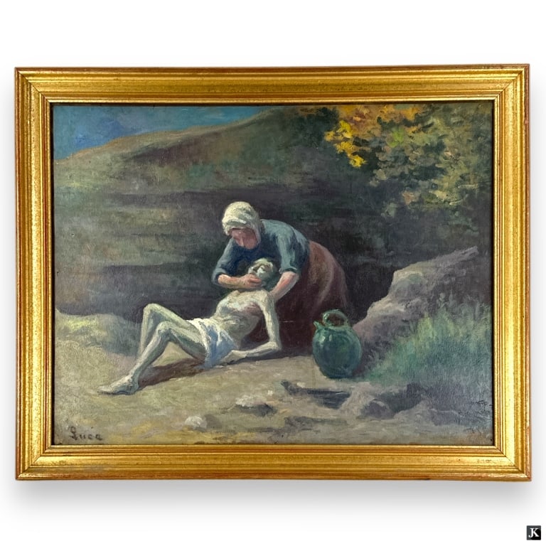 Maximilien Luce Oil/Card "La Charite": Maximilien Luce, French (1858 - 1941) Oil on card "La Charite". Signed lower left. Sotheby's label verso. Good condition. Measures 20" x 24-3/4". frame measures 23-1/2" x 29-1/4". LA/B13/SH:8A