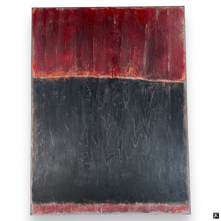 Carlos Torres (VENEZUELA B1973) Acrylic On Canvas: Carlos Torres (VENEZUELA, Born 1973) acrylic painting on canvas having an abstract design with black and red tones titled "Sunset Together". Signed, dated 2007 and titled to verso of canvas. Unframed.