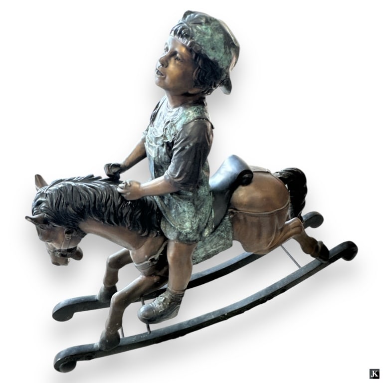 Life Size Cast Metal "Rocking Horse With Boy": Life Size Patinated Cast Metal "Rocking Horse With Boy", Unsigned. Good condition. Measures 41" H x 46" L x 18" W. LA/B15