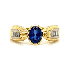 18K Yellow Gold Sapphire & Diamond Ring