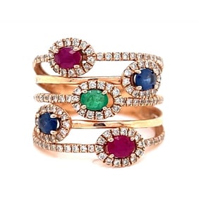 ROYAL 14k Rose Gold Ruby Sapphire Emerald and Diam