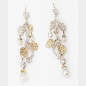 7.90 Ct Diamond & Pearl Chandelier Earrings