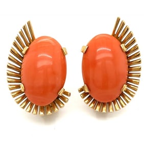 Retro 18K Yellow Gold Coral Earrings