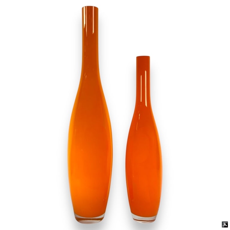 2 Modern Orange Art Glass Vases (1 of 3)