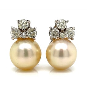 14K White Gold South Sea Pearl & Diamond Earrings