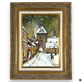Vintage Czech Oil/Canvas "Snowy Town"