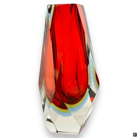 Modern Murano Somerso Faced Art Glass Vase