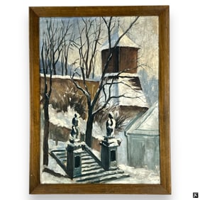 1920's Oil/Canvas "Snowy Steps" Signed Lida