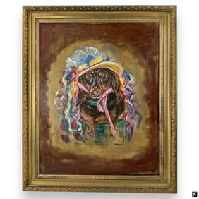 Decorative Oil on Canvas "Portrait of a Daschund"