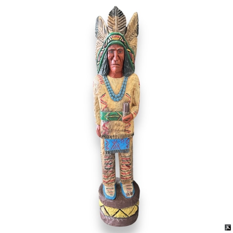 Hand Carved & Painted Wood Cigar Store Indian (1 of 3)
