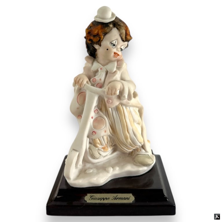 Giuseppe Armani - LITTLE CLOW ON SCOOTEE – 377C: Sculpture by Giuseppe Armani, titled “LITTLE CLOW ON SCOOTEE”, Reference # 377C. Figurine is in perfect condition, "C" Finish, attached to wooden base. Impress artist signature. Marked mad
