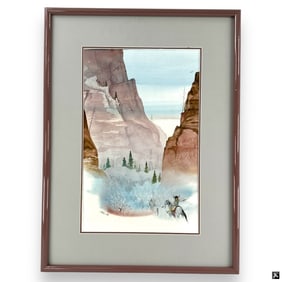 Vintage Native American Watercolor "Hunters"