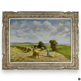Vintage Oil on Board "Harvest Haystacks"