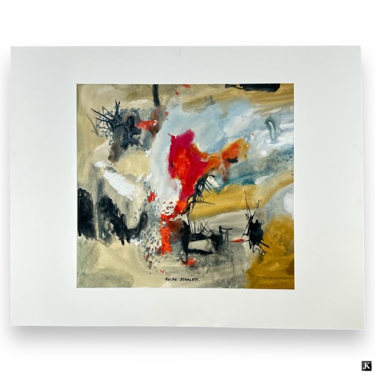 Rolph Scarlett Watercolor on Paper "Untitled".: Rolph Scarlett (American 1889-1984) Watercolor on Paper "Untitled". Signed lower center. Good condition. Set in mat frame. Paper measures 17-3/4" x 18-3/4", mat measures 24" x 30". LA/B13/SH:15B